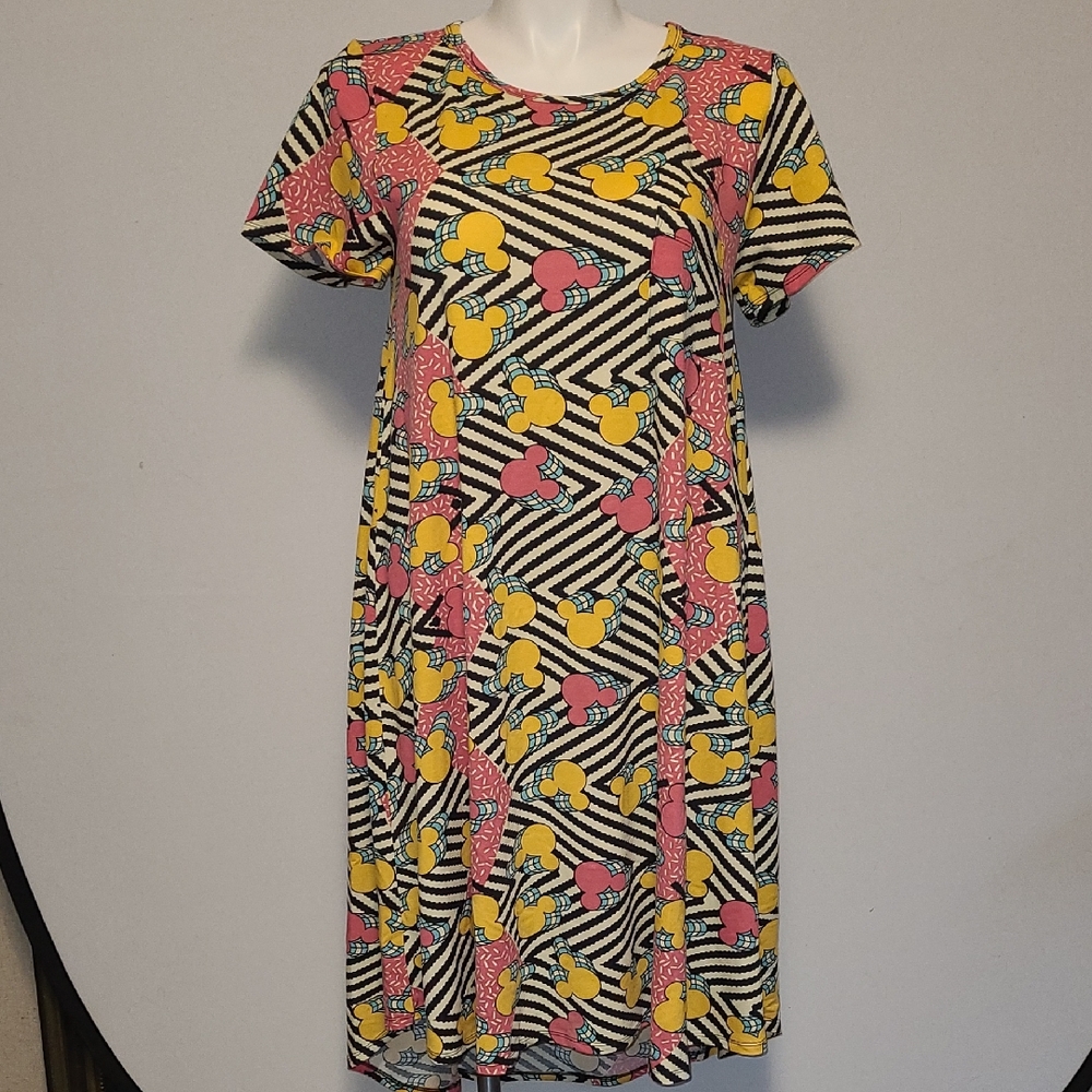 LuLaRoe Pink and Yellow Geometric Midi Dress
